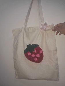 Strawberry Tote Bag Punch Needle Handmade