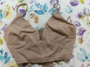 Nude Zipper Crop Top