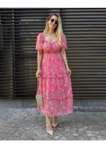Pink Floral Tiered Maxi Dress