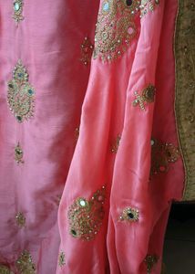 Elegant Pink Mirror Work Saree