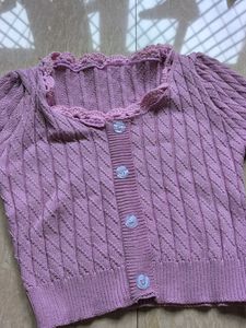 Cute Lilac Knit Cardigan Crop Top