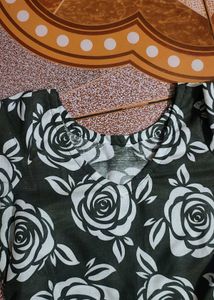olive colour rose print cotton kurti with bell sle