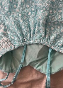 Blue Chikan Crop Top