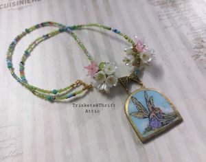 Forest Fairy Clay Pendant Floral Beaded Necklace