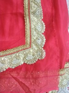Heavy Pearl Border Work Saree For Wedding