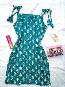 Teal Print Tie Strap Kurti 🫧