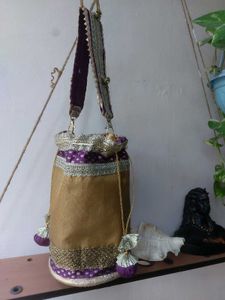 Purple &amp; Gold Embellished Potli bag