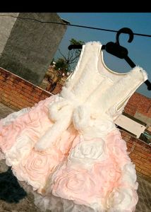White And Peach Net Floral Jacket Frock