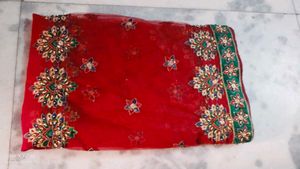 Red Embroidered Saree