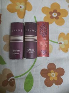 Set Of 3 Lakme Enrich Lipcolor With Freebies