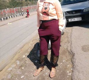 Burgundy Sheer Panel Pant