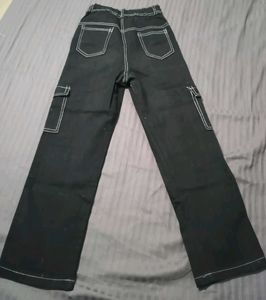 Black Cargo Pants with White Stitching