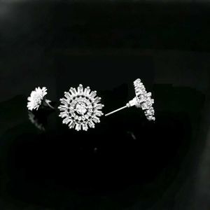 Sparkling Silver Sunflower Stud Earrings