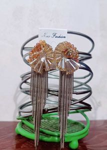 Elegant Beaded Tassel Dangle Statement Earrings