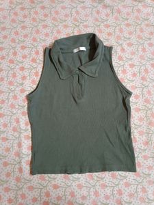 Green Polo Neck Cute Top