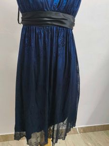 Navy Blue Lace Halter Dress