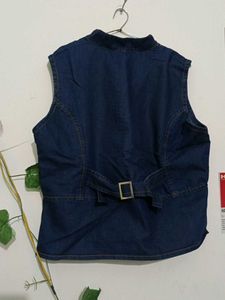 Denim Vest with Asymmetrical Zipper