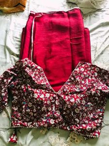 Floral Blouse &amp; Maroon Pants Set