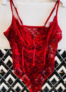 Women Red Lace Bodysuit 90's