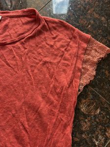 Lace edged Coral Top