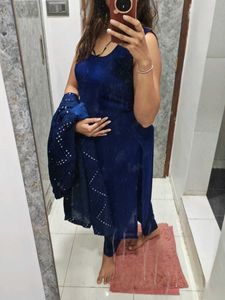 Blue Kurta Set with Long shrug Embellishment