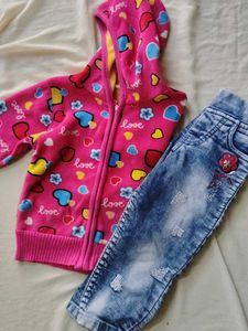 Cute Kids Pink Jacket & Jeans Set