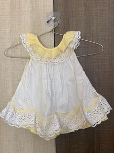 Cute White-yellow Frock With Pace Detailing