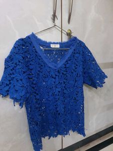 Blue Schiffli Top
