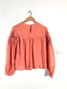 Coral Lace Trim Blouse