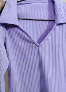 Ribbed V-Neck Long Sleeve Top
