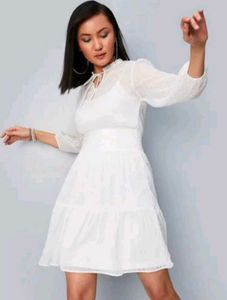 White Swiss Dot Flounce Mini Dress