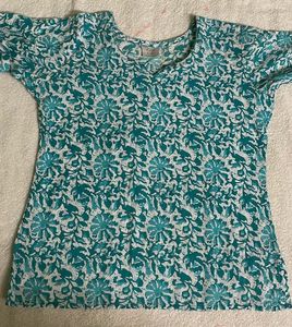 Blue Printed Short Kurti 🪷 (pure Cotton)