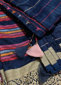 Handwoven Navy Blue Cotton Saree