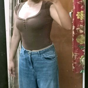 Brown Buttoned Tee