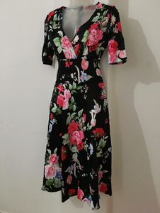 Floral Printed Black Dress