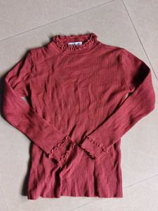 Rust Ruffle Trim Knit Top