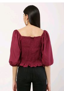 Casual 3/4 Sleeve Wine Colour Top