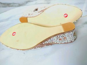 Heels Party Wear Sandal White And Rose Gold