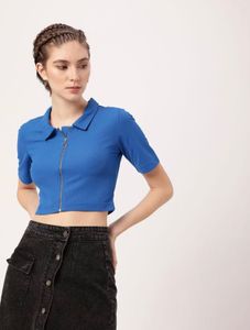 Brand New Dressberry Blue Crop Polo Top