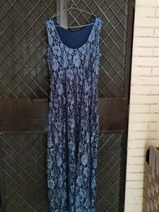 Navy Sequin Lace Gown
