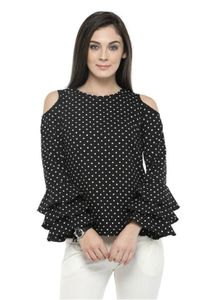 PlusS Polka Dot Cold Shoulder Top