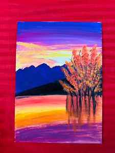 Hand Draw Acrylic Colour Mountain Wall Hanging A4