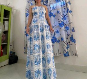 Blue Halter Neck Maxi Dress