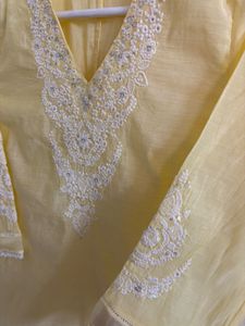 Yellow Embroidered Kurta Set With Dupatta