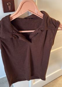 Brown Polo Crop Top