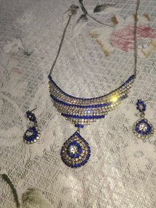 Blue Rhinestone Necklace &amp; Earring Set