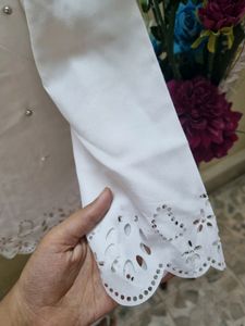 PRICE DROP!!!Pearl And beads White Top With Cutout