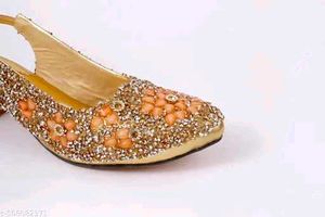 Elegant Gold Embellished Slingback Heels