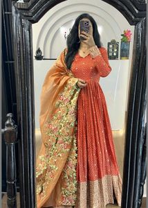 Orange Beautiful Gown Available In 3 Colour Teej