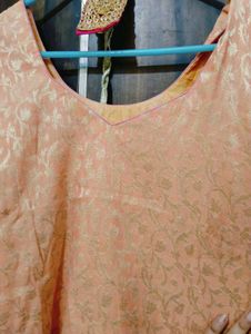 Elegant Peach Brocade Kurti With Pockets